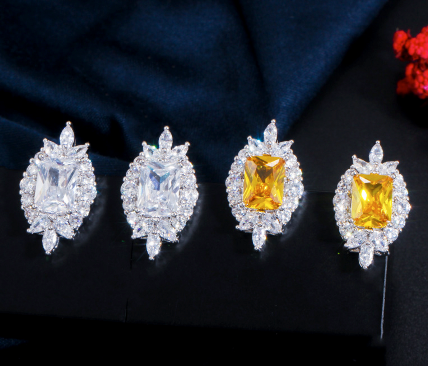 Shiny Yellow White Cubic Zirconia Stone Round Tennis Necklace and Earring Set Party Jewelry Accessory