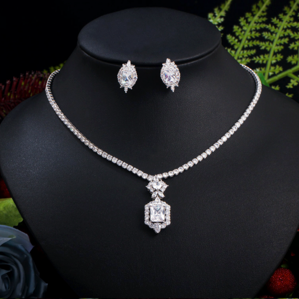
                      
                        Shiny Yellow White Cubic Zirconia Stone Round Tennis Necklace and Earring Set Party Jewelry Accessory
                      
                    
