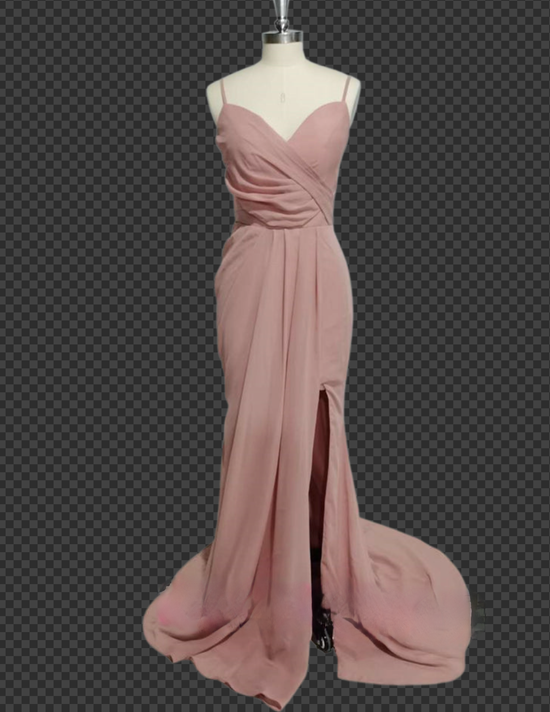 Chiffon Bridesmaid Dresses Pink Spaghetti Straps Side Split Wedding Party Gown