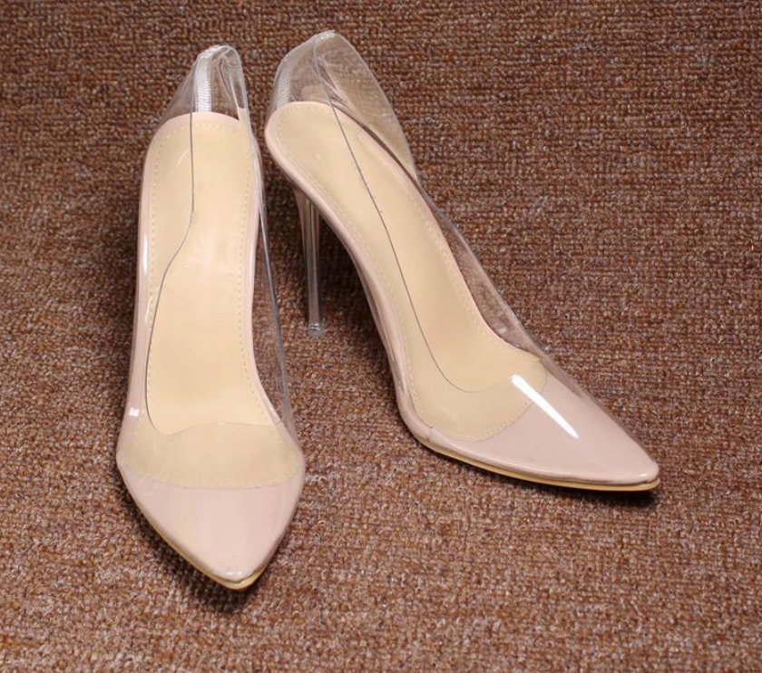 Fashion PVC Woman Transparent Sandals Thin High Heel Pointed Toe Slip On Pump Shoes