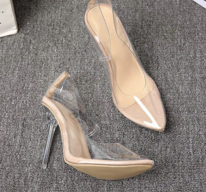 Fashion PVC Woman Transparent Sandals Thin High Heel Pointed Toe Slip On Pump Shoes