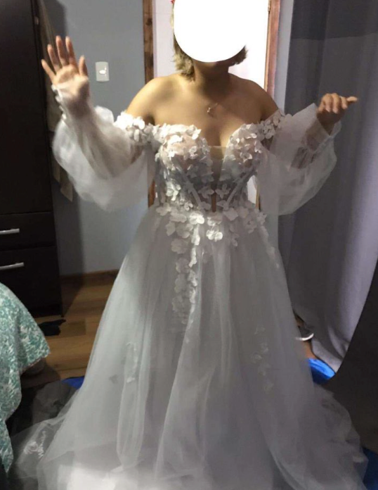 
                      
                        Off Shoulder Puff Sleeve Floral Lace Corset A Line Boho Wedding Bridal Dress
                      
                    