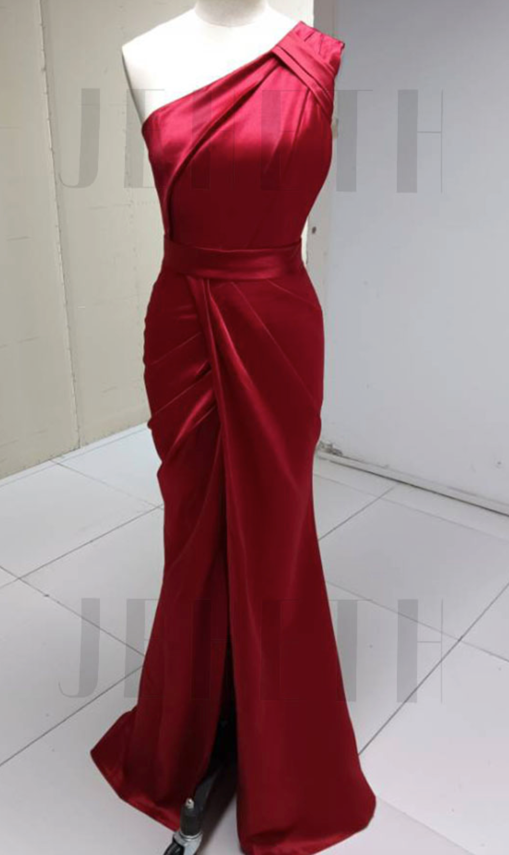 Load image into Gallery viewer, One Shoulder Satin Side Split Evening Mermaid Dress  Formal Party Gown

