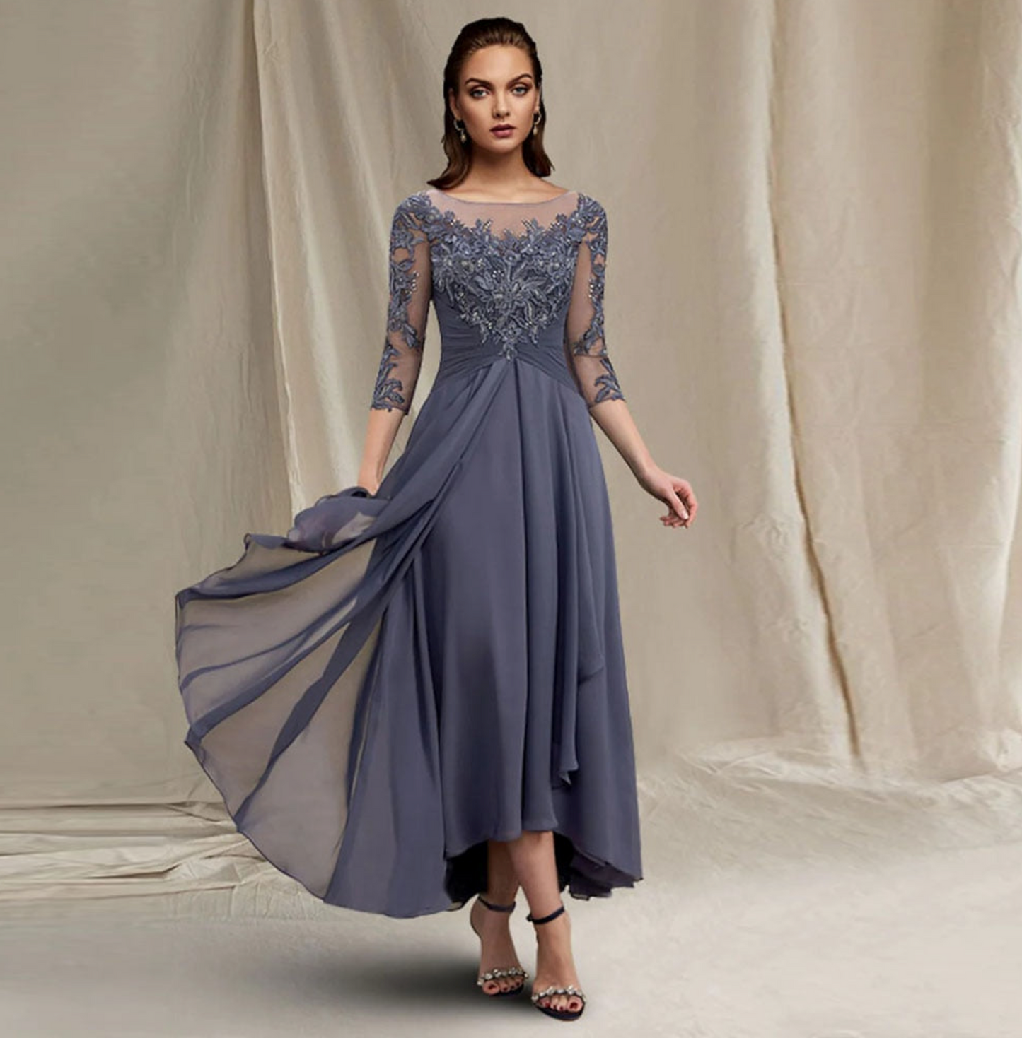 Grey tea length dress sale