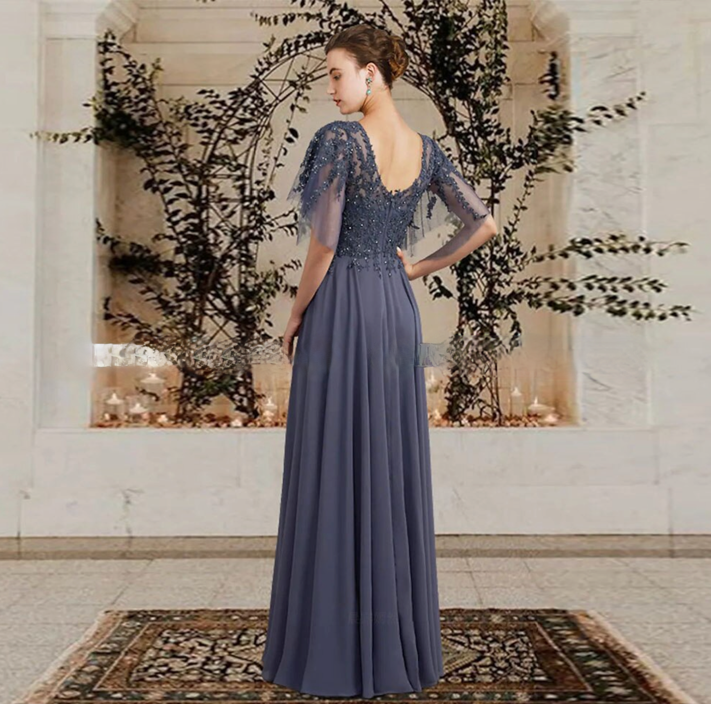 Long Mother of the Bride Chiffon Dress Elegant Wedding Guest Gown