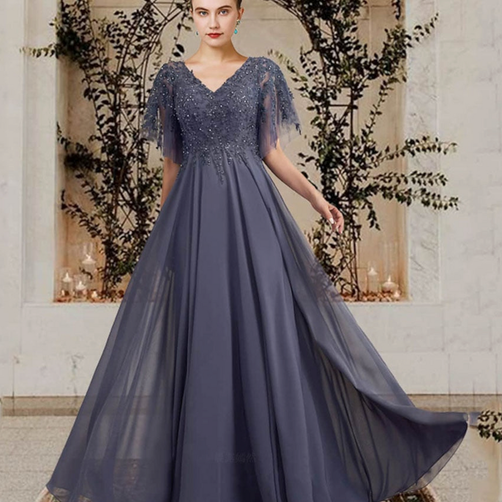 
                      
                        Long Mother of the Bride Chiffon Dress Elegant Wedding Guest Gown
                      
                    