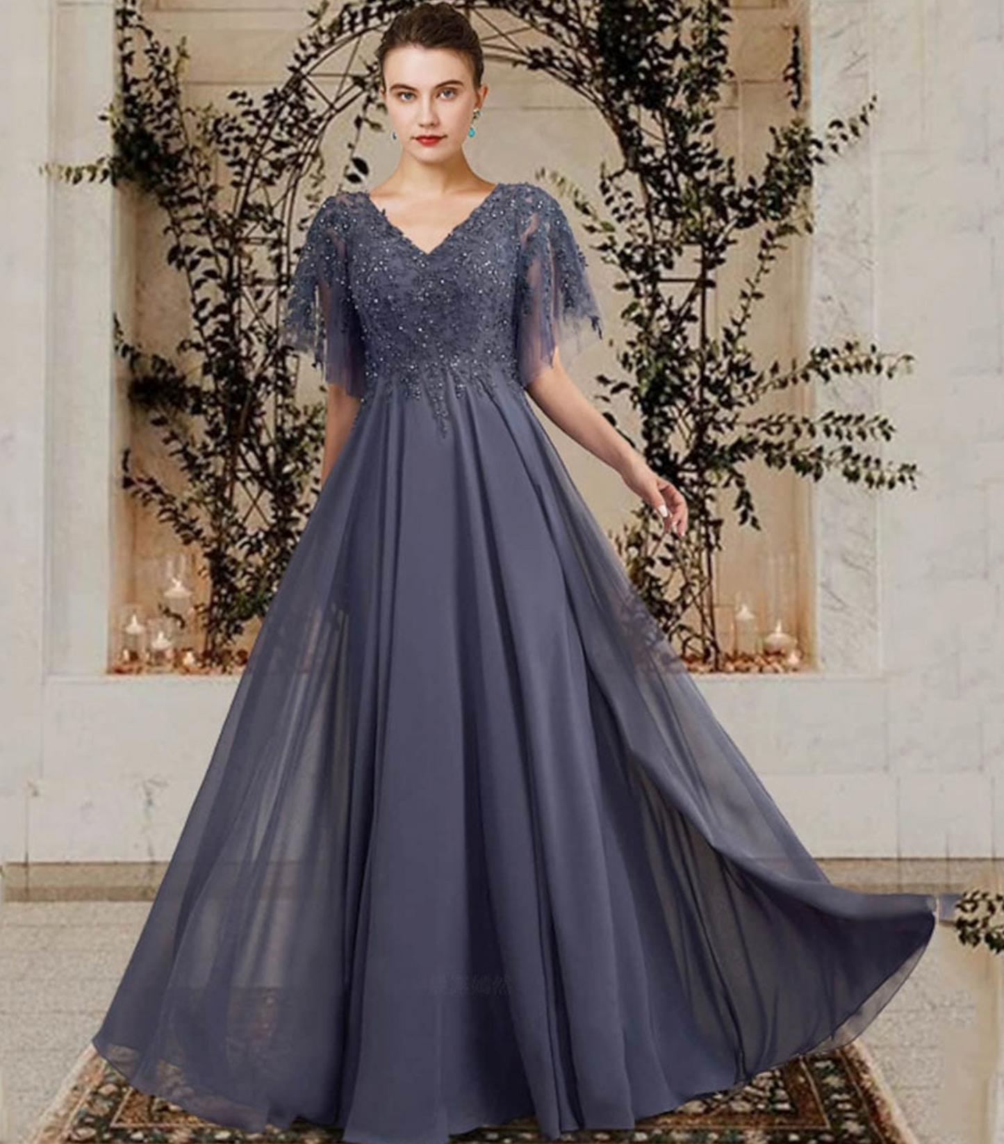 Long Mother of the Bride Chiffon Dress Elegant Wedding Guest Gown