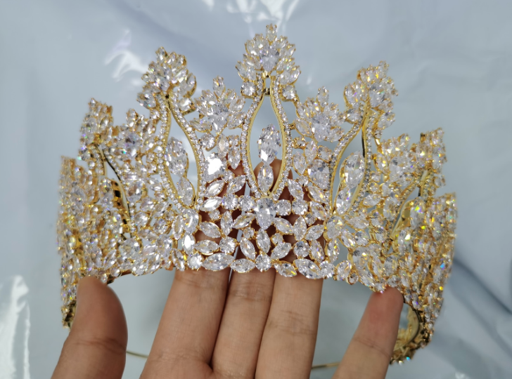European Cubic Zirconia Bridal Tiara Gold Silver Diadem Wedding Hair Accessory