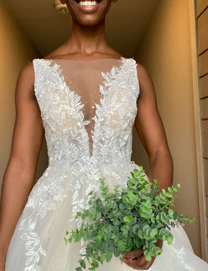 Graphic Lace Boho Wedding Dress with Puff Sleeve and Keyhole Back - Essense  of Australia Wedding Dresses