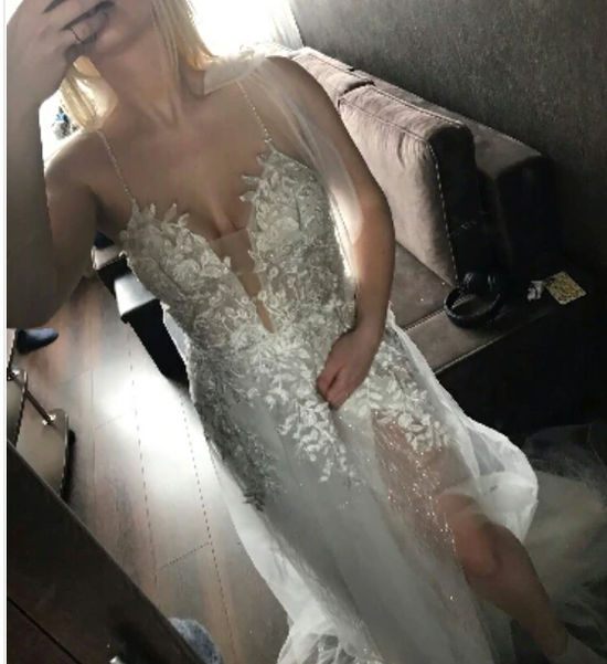 Boho Deep V Neck Sexy Wedding Dress Tulle Lace Bridal Gown