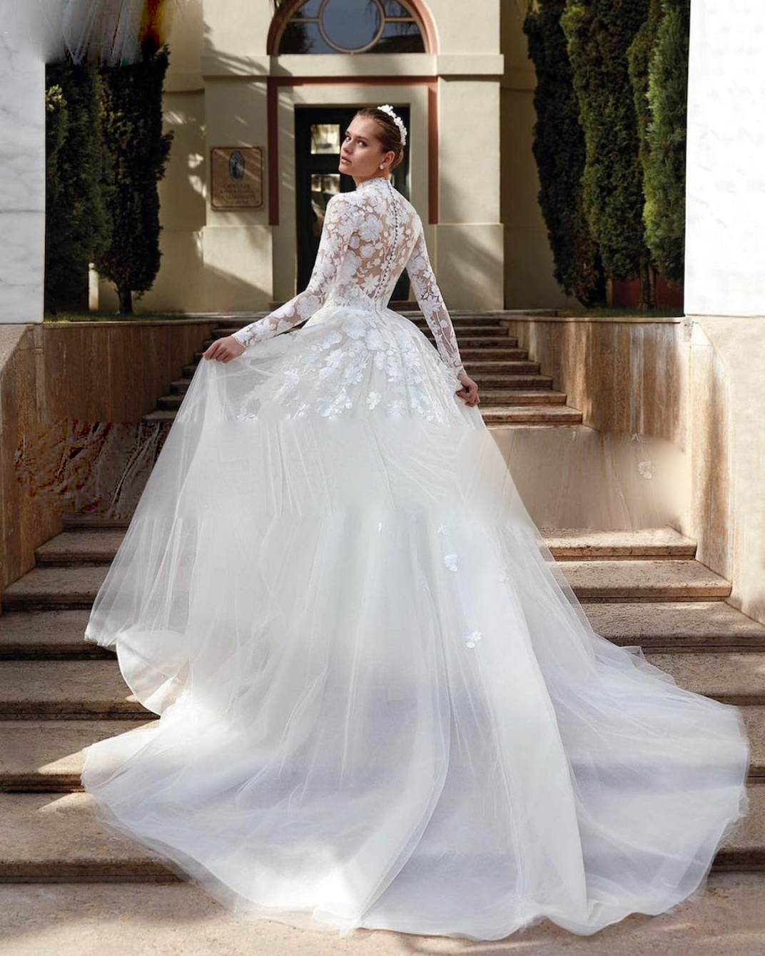 Off Shoulder Long Sleeve Lace Tulle Ball Gown Wedding Dresses , AB1507 –  AlineBridal