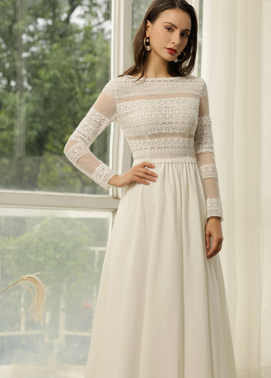 Long Sleeve Lace A-line Boho Wedding Dress