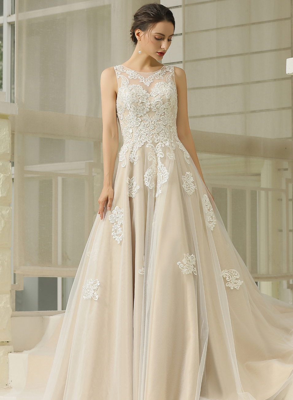 Illusion Halter Neckline Ball Gown Wedding Dress