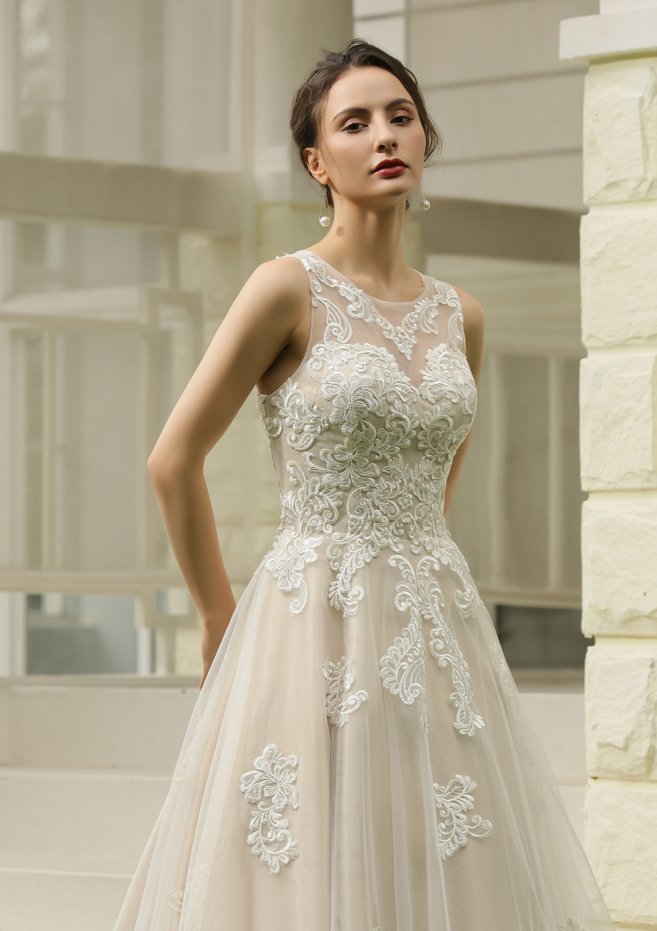 Illusion Halter Neckline Ball Gown Wedding Dress