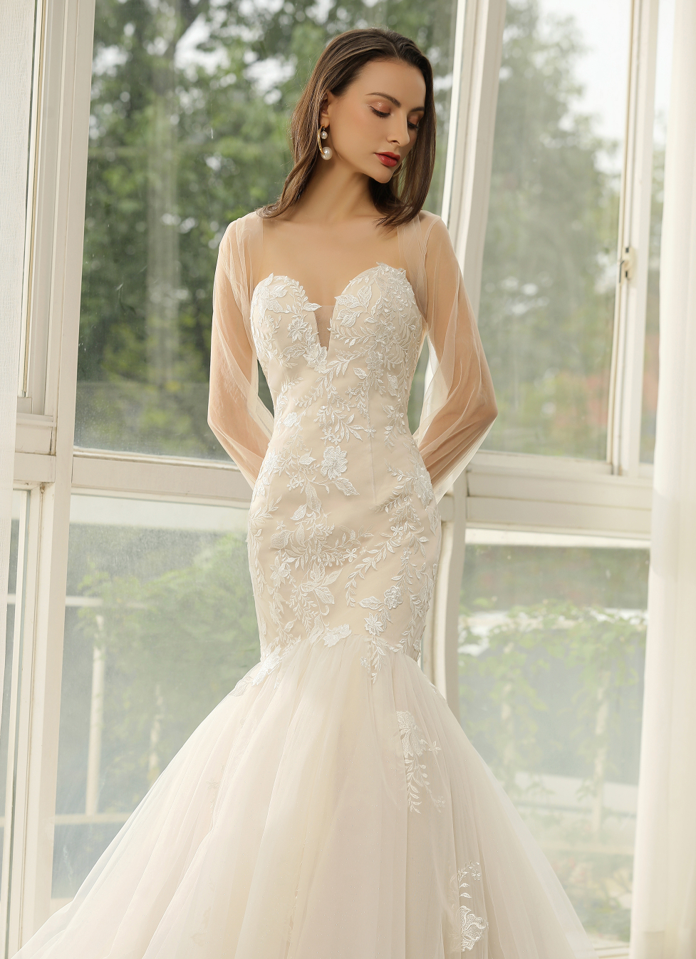 Sweetheart Lace Tulle Mermaid Wedding Gown