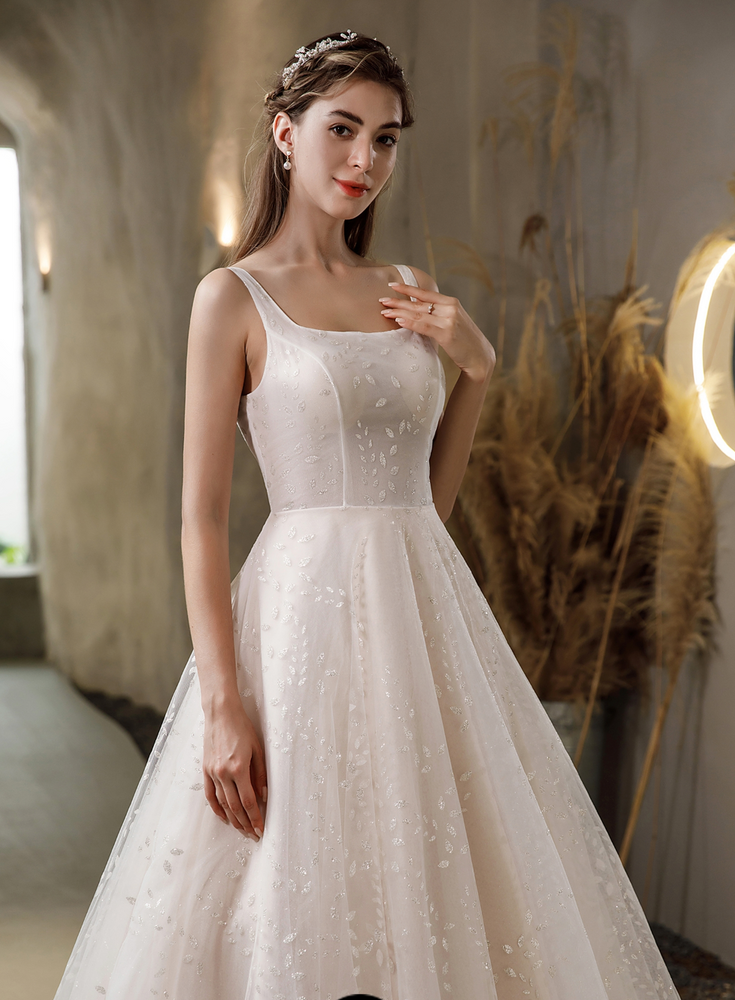 
                      
                        Pink Nude Princess Wedding Dress With Square Neckline
                      
                    