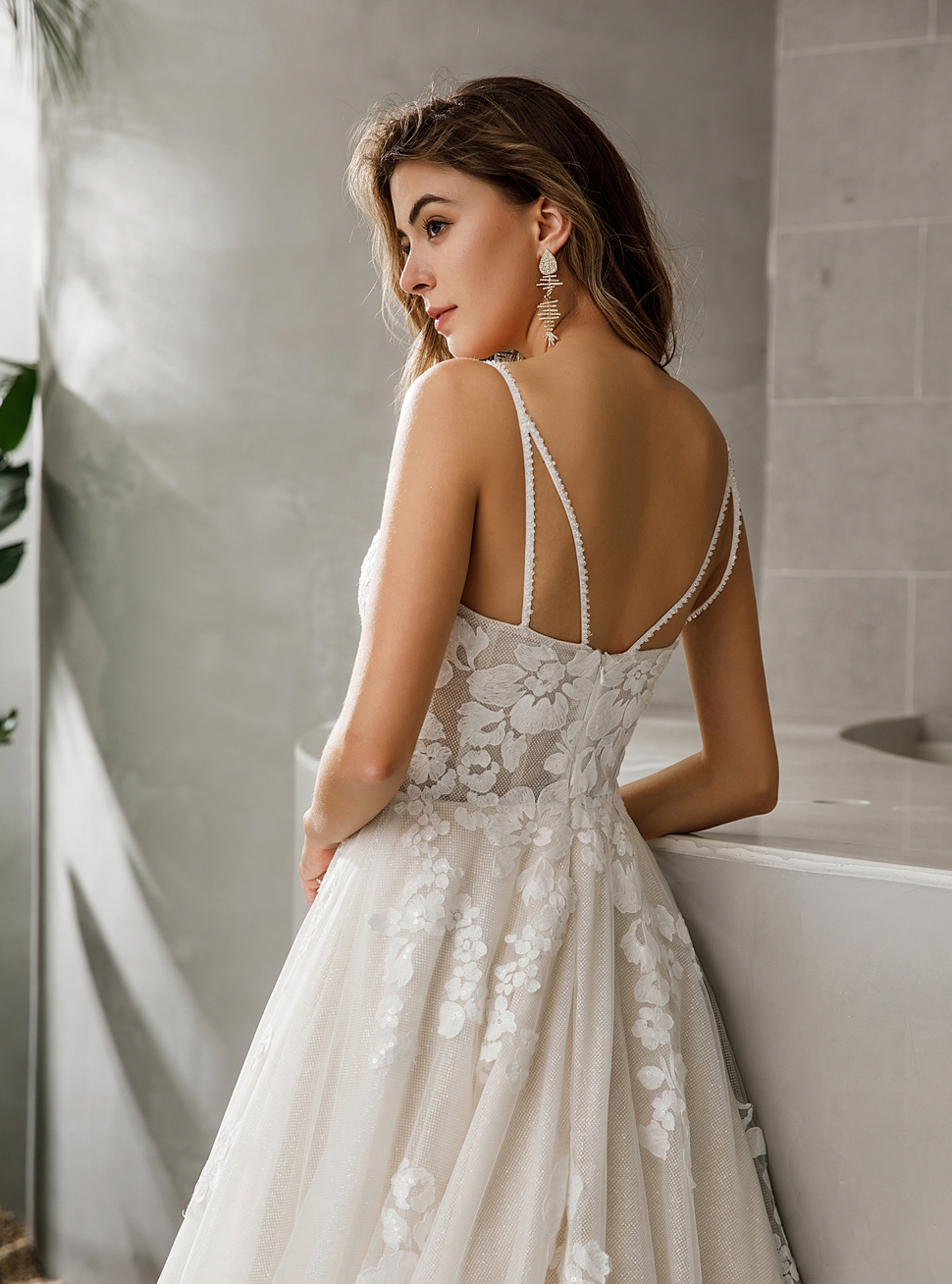Glamorous Lace Fit-and-Flare Wedding Gown With Plunging Neckline – TulleLux  Bridal Crowns & Accessories