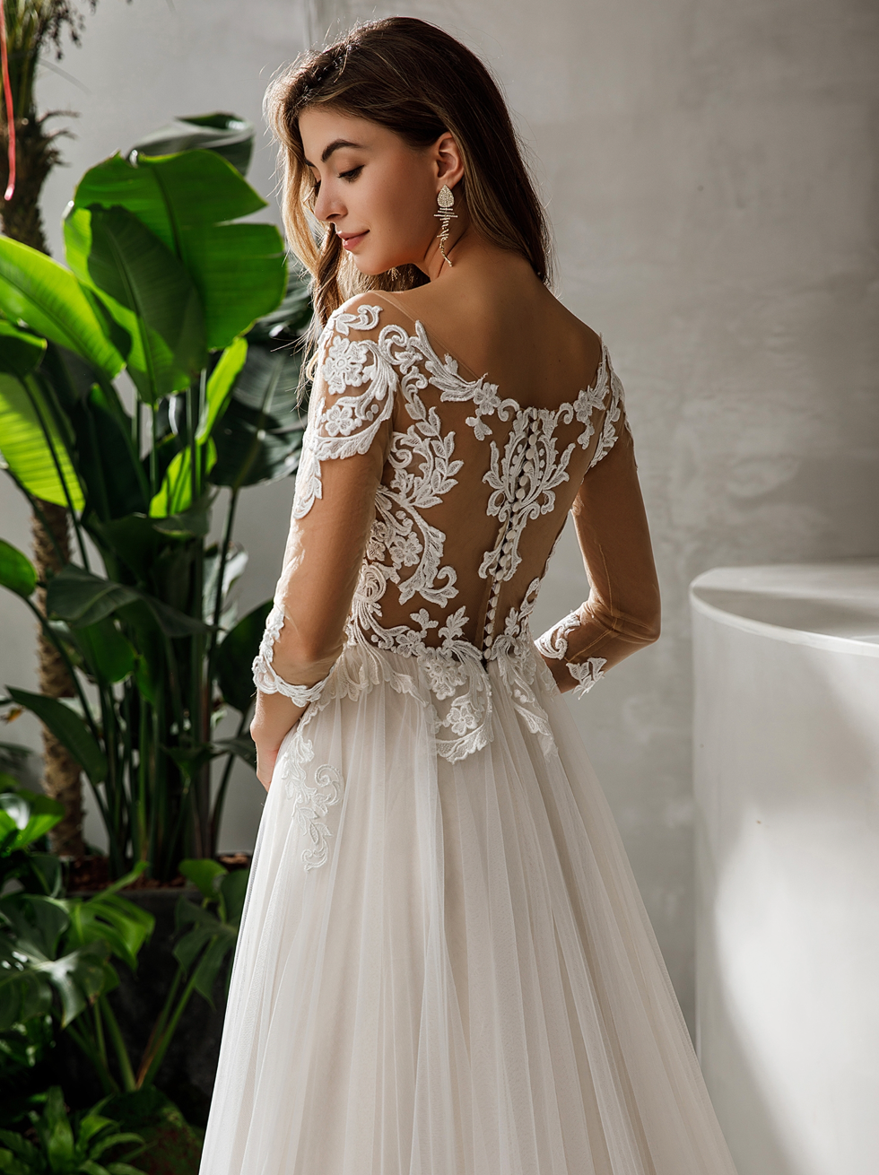 Bridal Shower A-Line Wedding Dress Tea Length 3/4 Sleeve Lace 2024 Bri -  Princessly