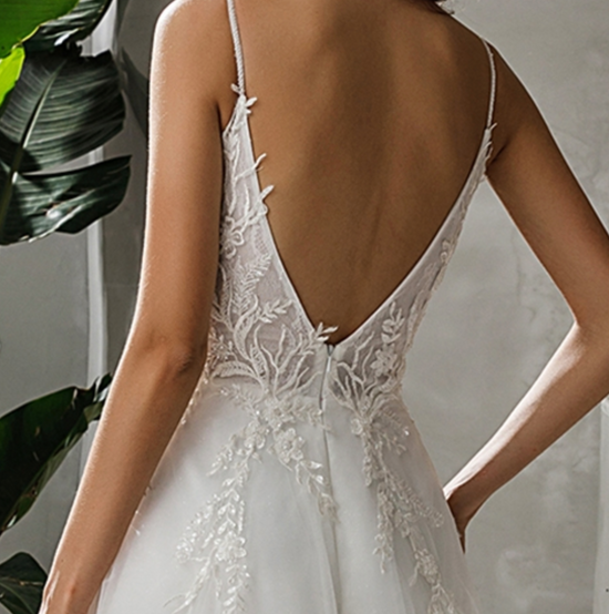 Load image into Gallery viewer, Beaded Straps V-Neck Lace A-Line Long Wedding Dress
