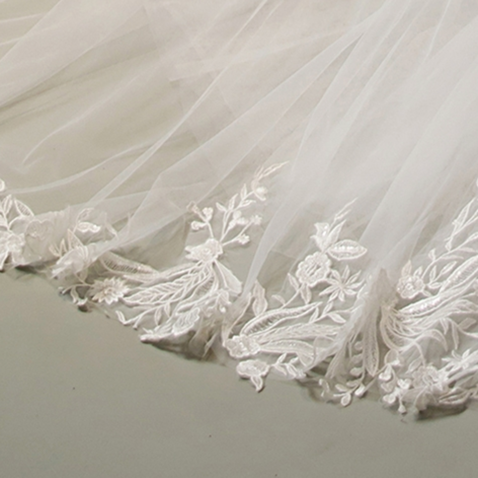 
                      
                        V-Neck Tulle Bridal Gown with Double Banded Waist
                      
                    