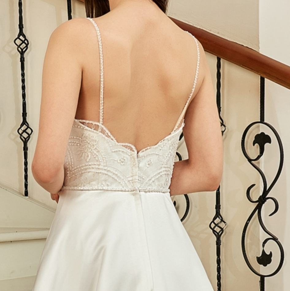 
                      
                        Beaded Deep V-Neckline Satin A-Line Pocket Wedding Dress
                      
                    