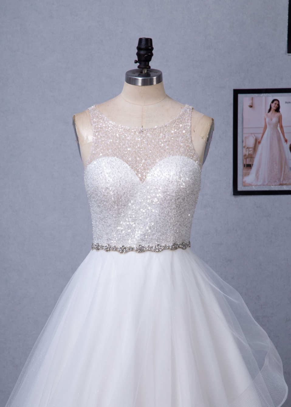 Shining Beaded Bodice Keyhole Back Ruffle Tulle Skirt Ball Gown