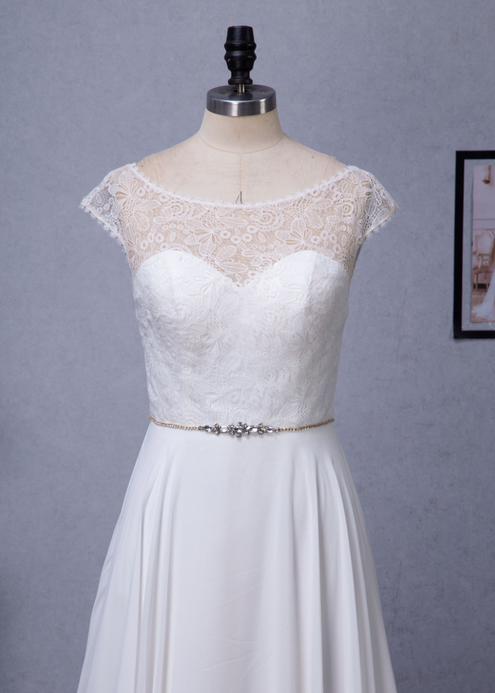 
                      
                        Cap Sleeve Chiffon A-Line Wedding Dress With Detachable Train
                      
                    