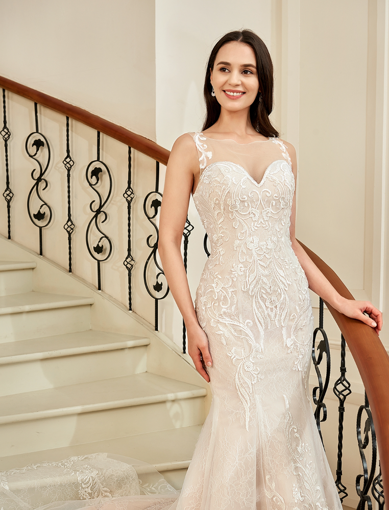 
                      
                        Blush Illusion Neckline Lace Mermaid Wedding Dress
                      
                    