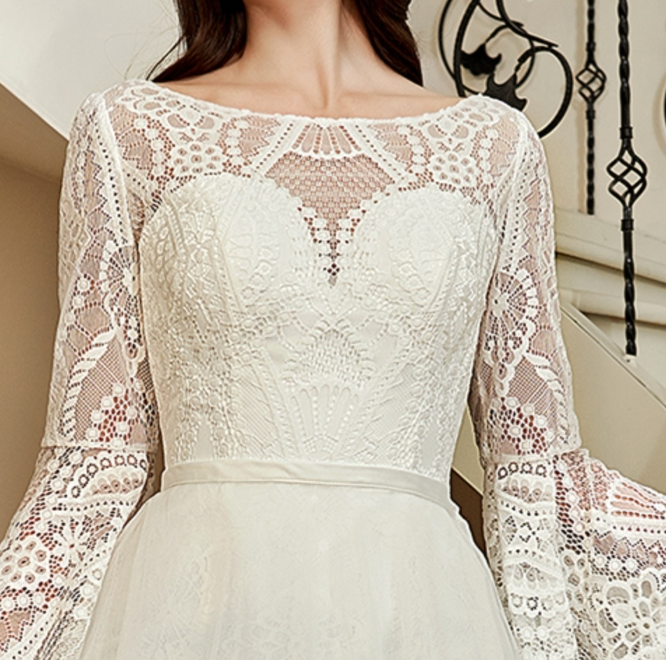 
                      
                        Illusion Neckline Lace Wedding Dress With Removeable Overskirt
                      
                    
