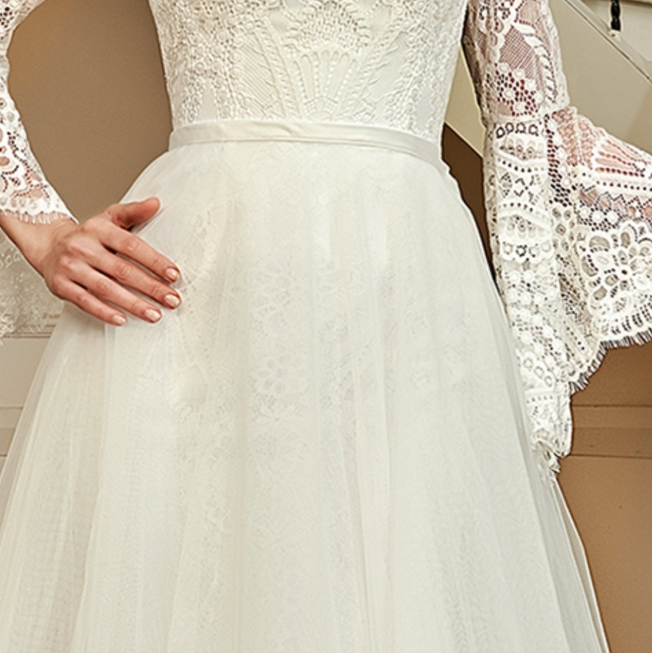 
                      
                        Illusion Neckline Lace Wedding Dress With Removeable Overskirt
                      
                    
