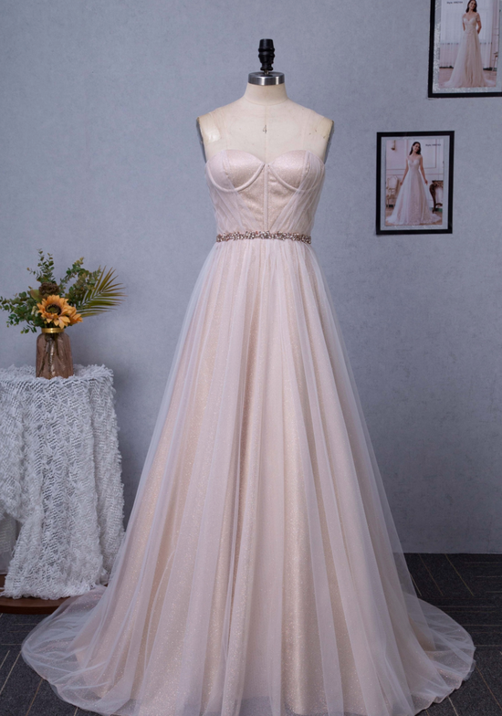 Shimmer Pink Nude Sweetheart Corset Sparkle Tulle Bridal Gown