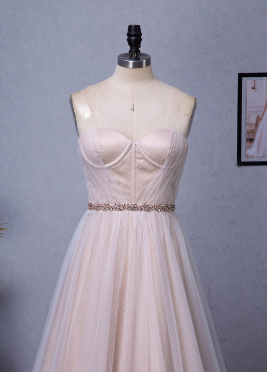 Shimmer Pink Nude Sweetheart Corset Sparkle Tulle Bridal Gown