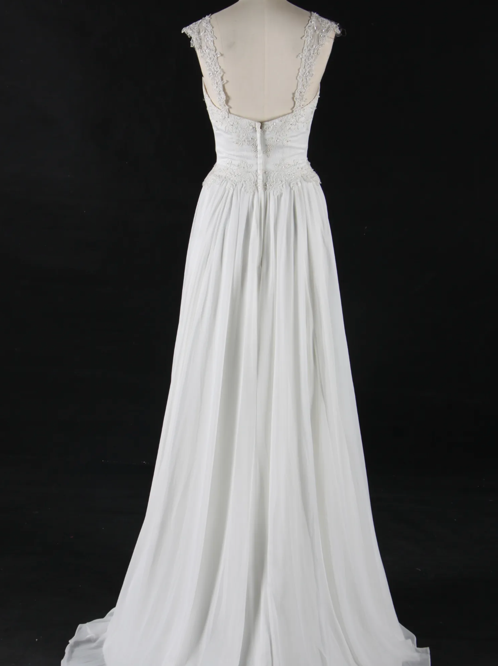 Stunning V Neckline Chiffon Wedding Dress With Beaded Appliques