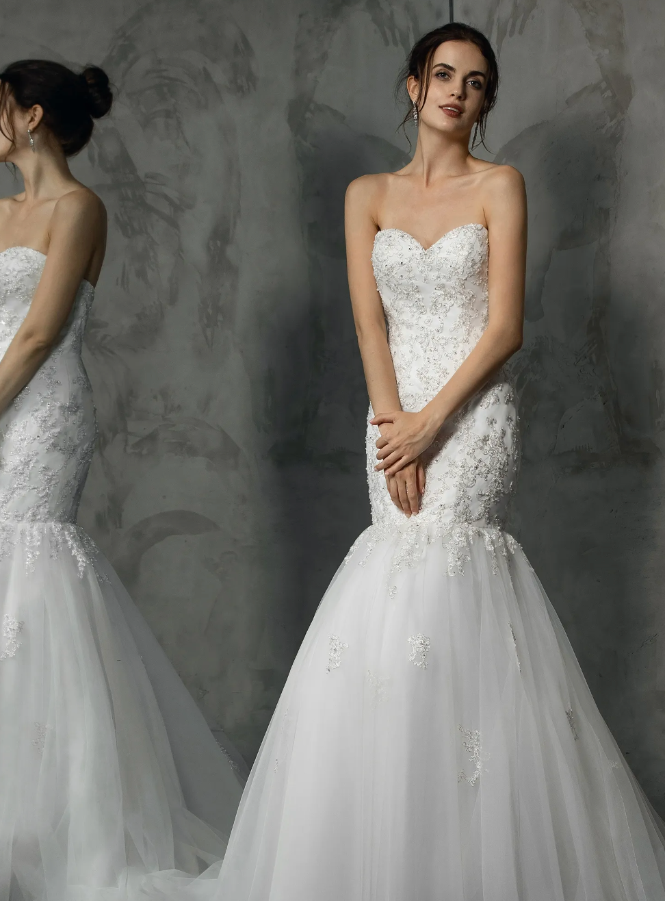 Classic Strapless Heavy Beaded Appliqués Mermaid Wedding Dress