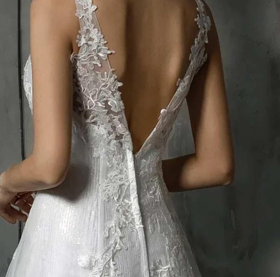 Shining V-Neck Wedding Dress With Long Tulle Train