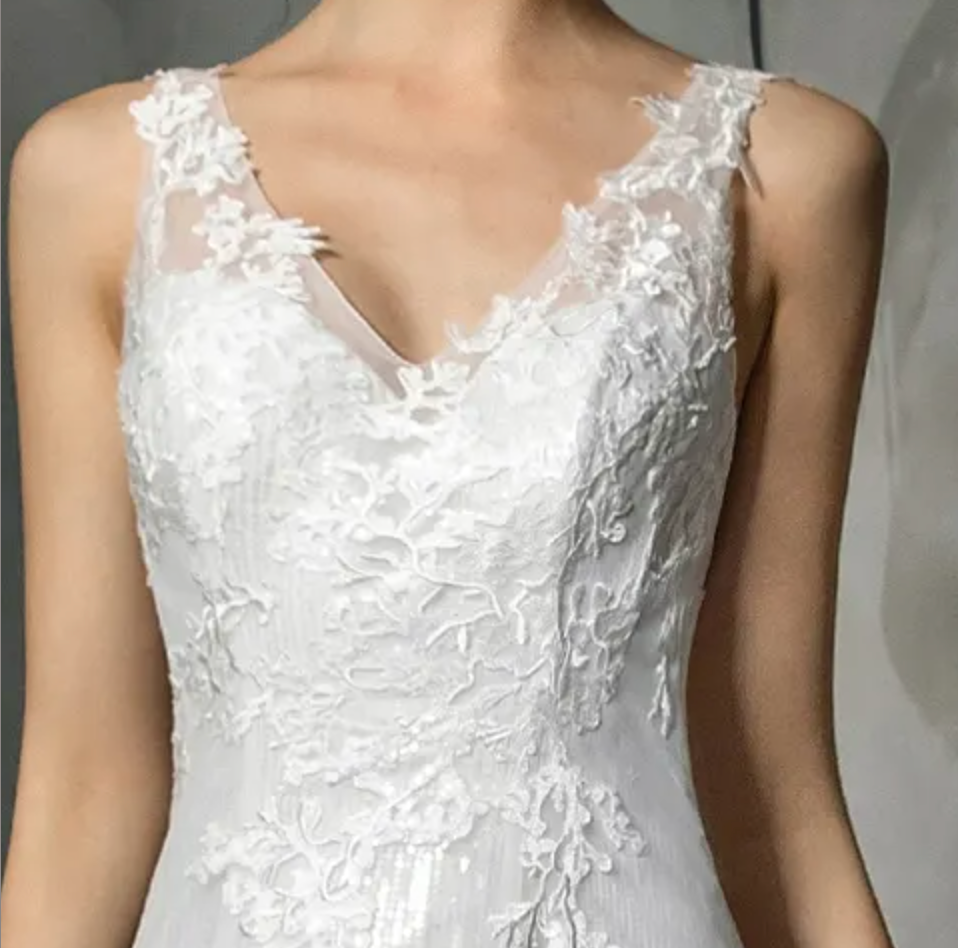 
                      
                        Shining V-Neck Wedding Dress With Long Tulle Train
                      
                    