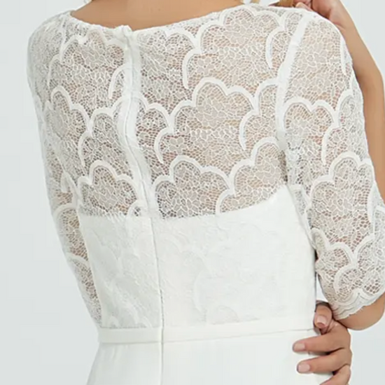 Crepe Long Sleeve Modest Lace Sheath Wedding Dress