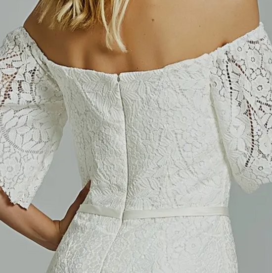 Floral Lace Off-The-Shoulder Sheath Wedding Dress