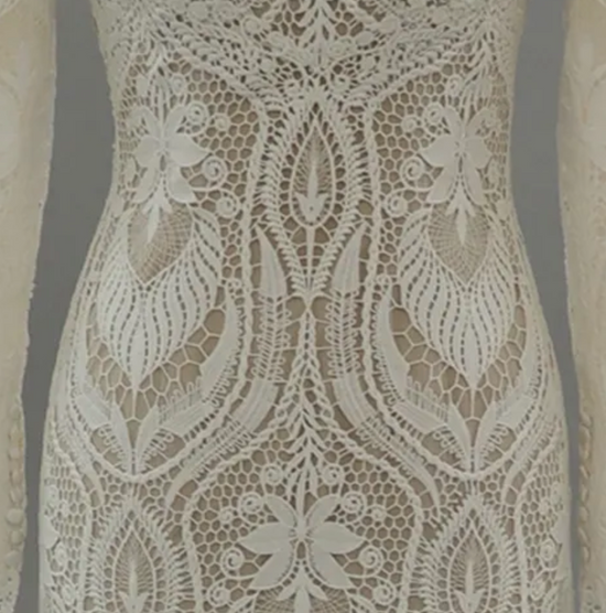 Load image into Gallery viewer, Vintage Lace Boho Wedding Dress With Long Scalloped Train
