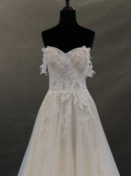 Load image into Gallery viewer, Off-The-Shoulder Lace And Tulle Bridal Gown With Sheer Bodice
