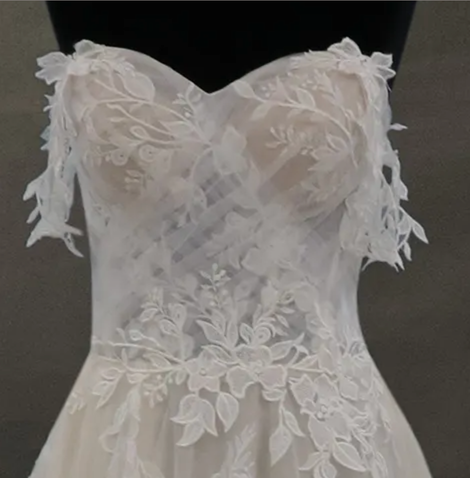 
                      
                        Off-The-Shoulder Lace And Tulle Bridal Gown With Sheer Bodice
                      
                    