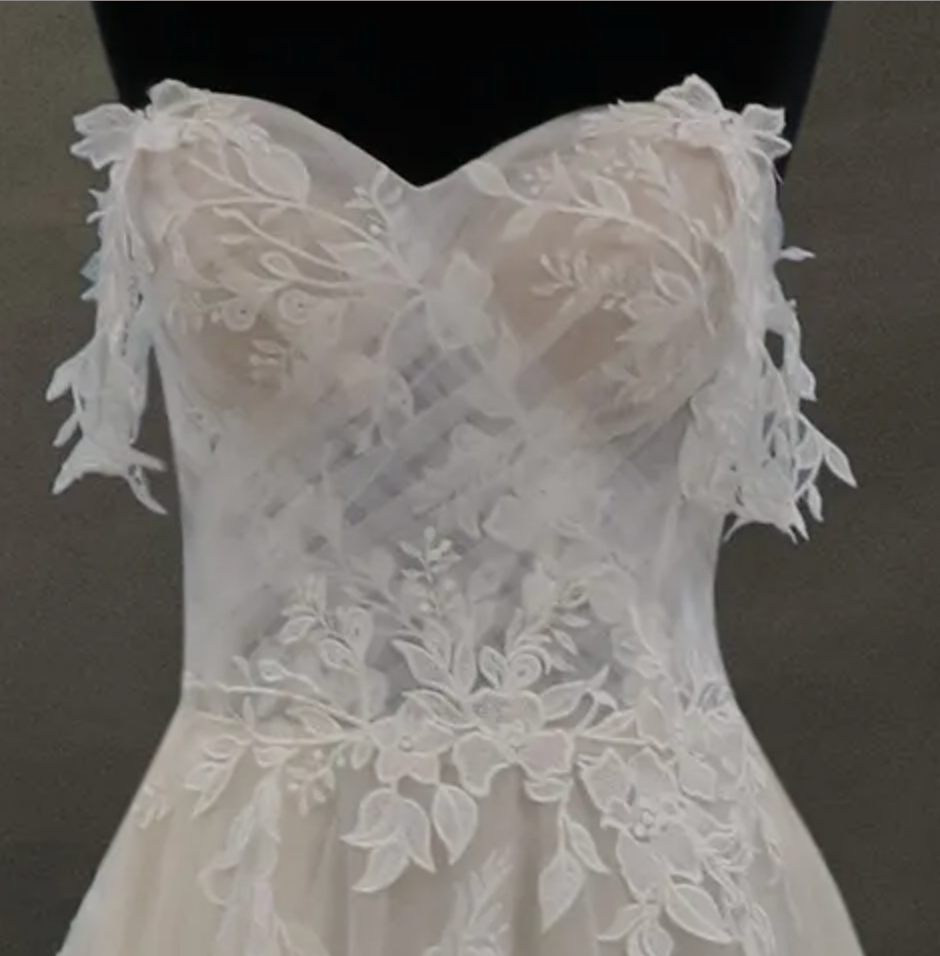 Load image into Gallery viewer, Off-The-Shoulder Lace And Tulle Bridal Gown With Sheer Bodice
