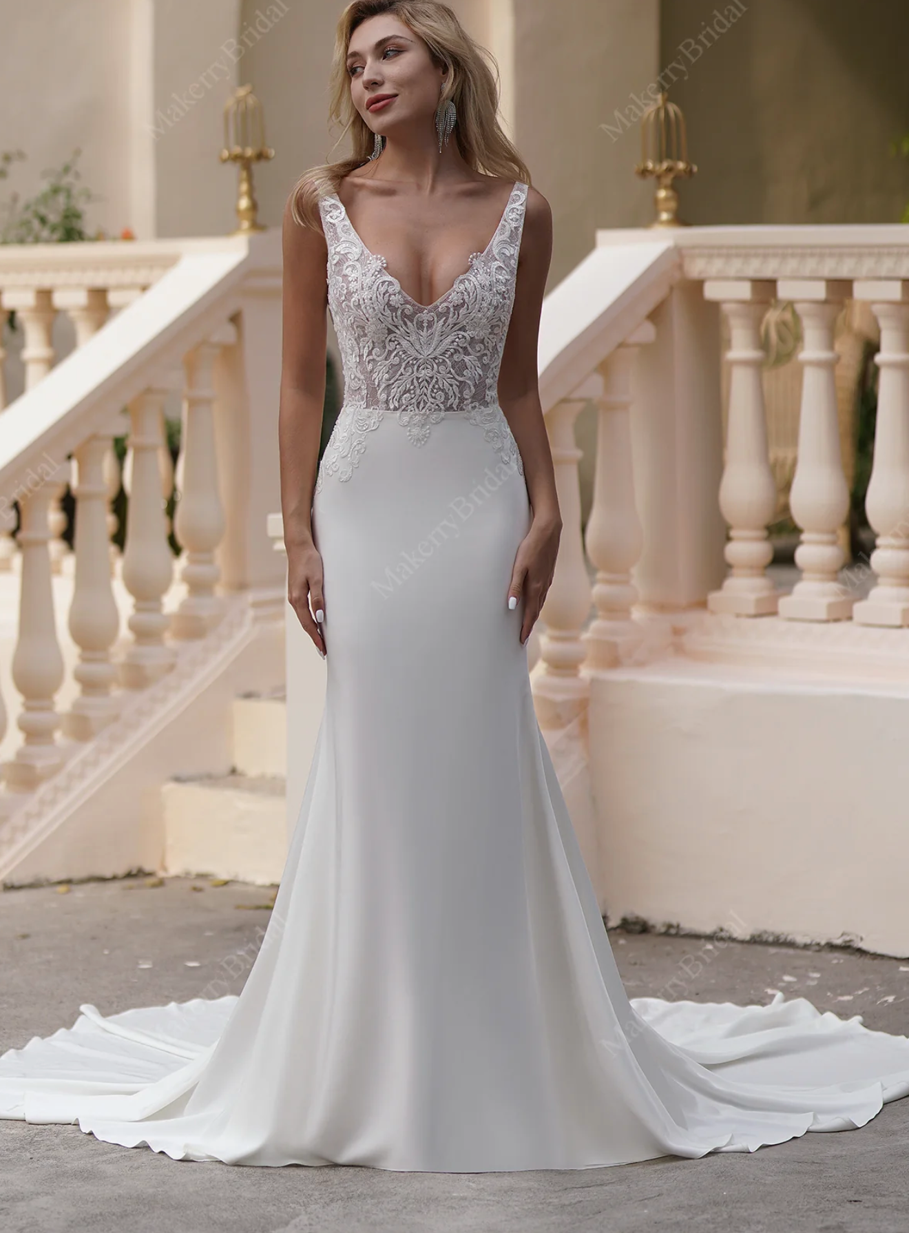 Fit And Flare Wedding Dress With Beaded Off The Shoulder Straps