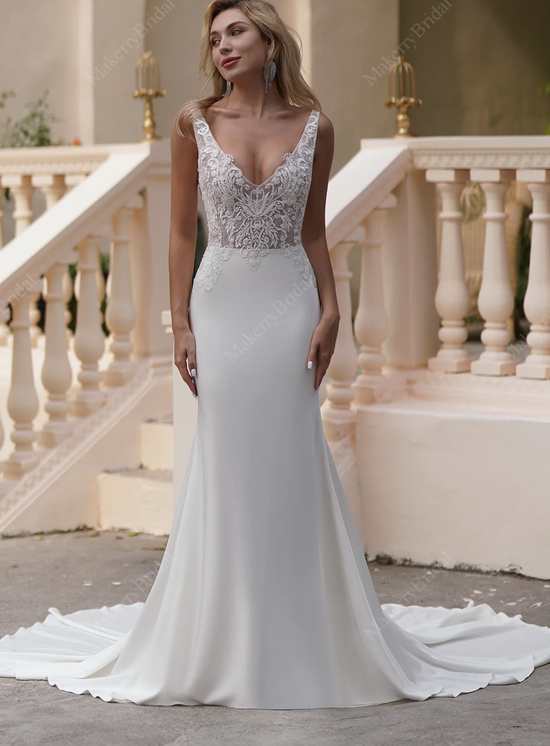 Elegant Beaded Lace Satin Mermaid Wedding Dress TulleLux Bridal