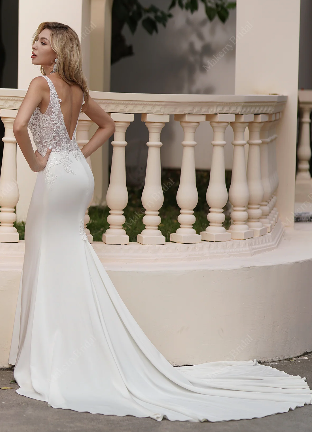 Elegant Beaded Lace Satin Mermaid Wedding Dress