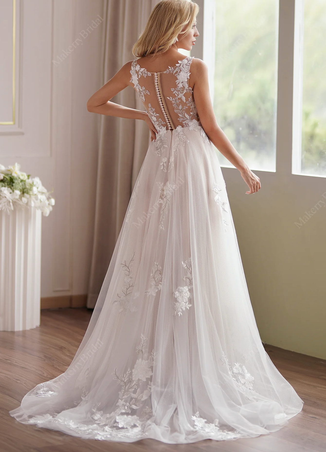 Romantic Beaded Lace Illusion Back Bridal Gown TulleLux Bridal