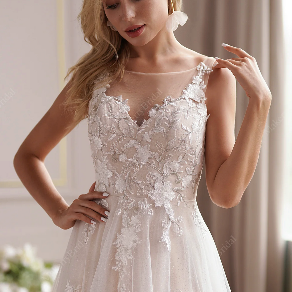 
                      
                        Romantic Beaded Lace Illusion Back Bridal Gown
                      
                    