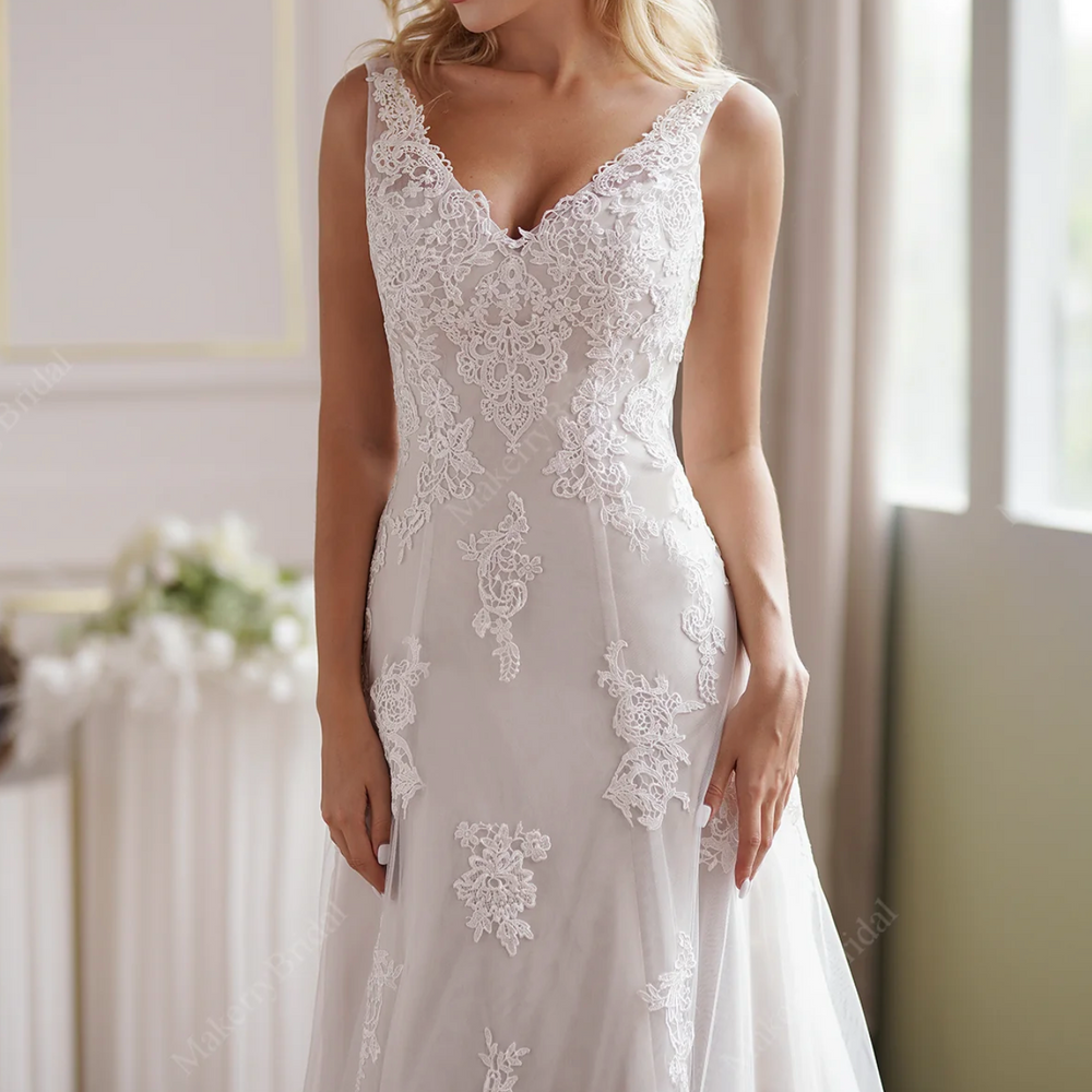 
                      
                        Romantic Strap V-Neck Fit & Flare Wedding Dress
                      
                    