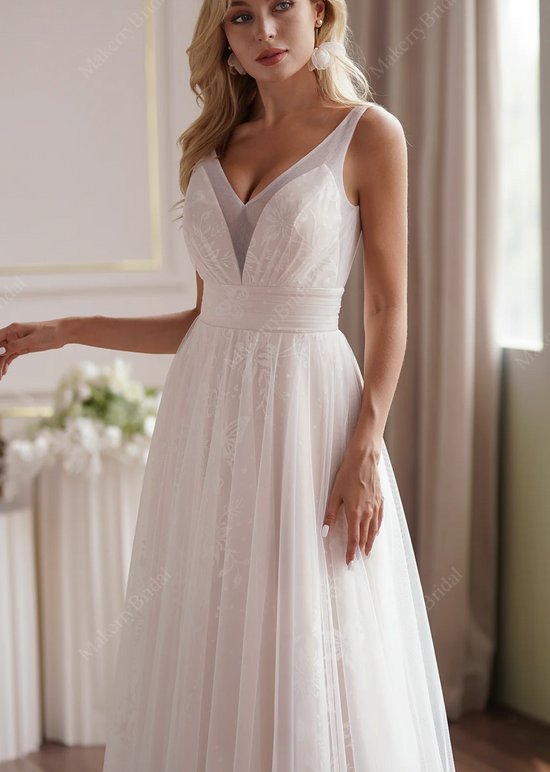 A line princess clearance v neck wedding dress