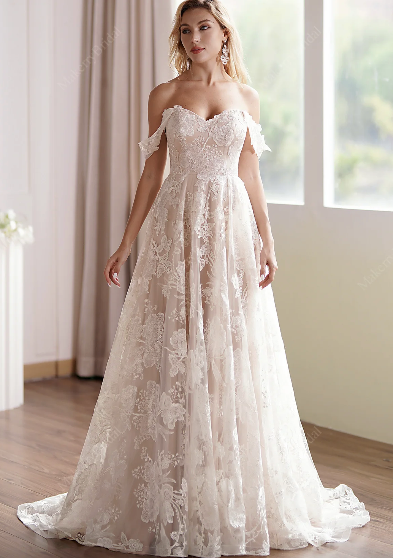 Dreamy Floral A-Line Wedding Dress With Lace